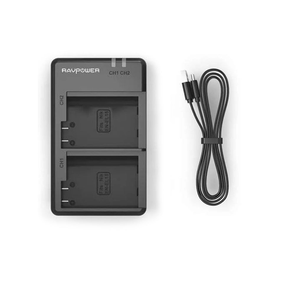 RAVPower EN-EL15 EN EL15a Battery Charger and 2-Pack Rechargeable Li-ion Batteries for Nikon d750, d7200, d7500, d850, d610, d500, MH-25a, d7200, z6, d810 Batteries (2-Pack, Micro USB Port, 2040mAh)