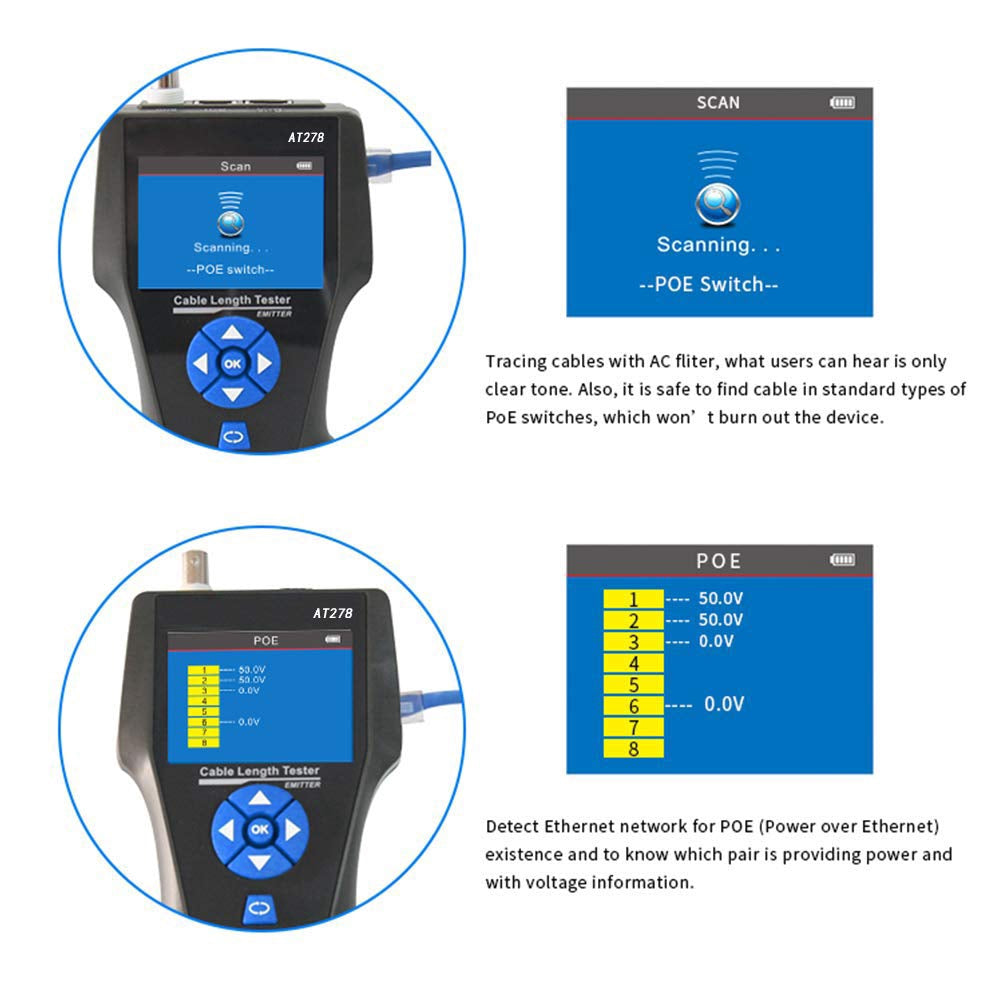 NOYAFA NF-8601S TDR LCD Tester Network Cable Tester Tracker RJ45 RJ11 Lan Cable length Telephone Tracker POE PING Voltage Detector