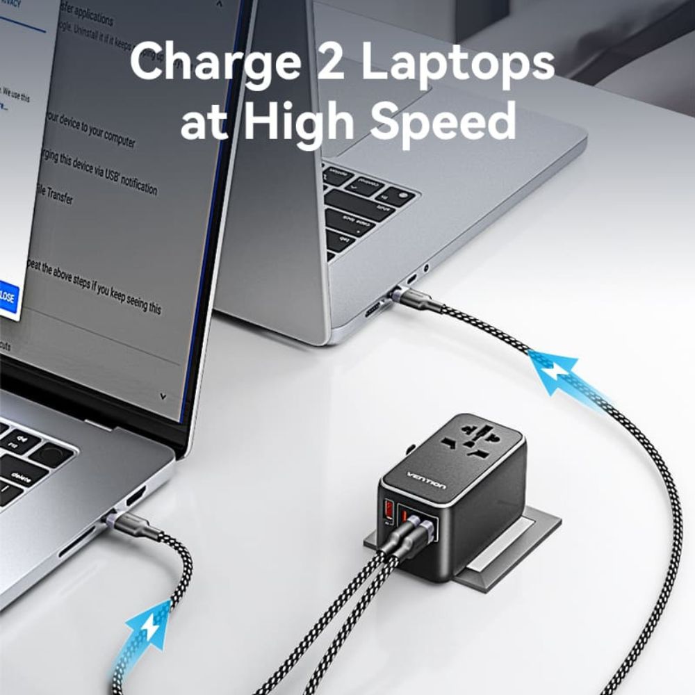 Vention 65W / 120W Multi-Port Universal Travel Adapter with GaN Fast Charging USB PD Ports, US/AU/UK/EU Male and Female Plugs for Smartphones, Tablet, Laptop etc.