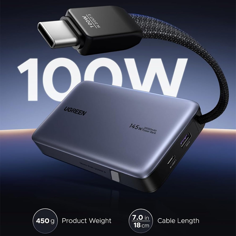 UGREEN Nexode 20,000mAh 145W Power Bank w/ Built-in USB-C Cable
