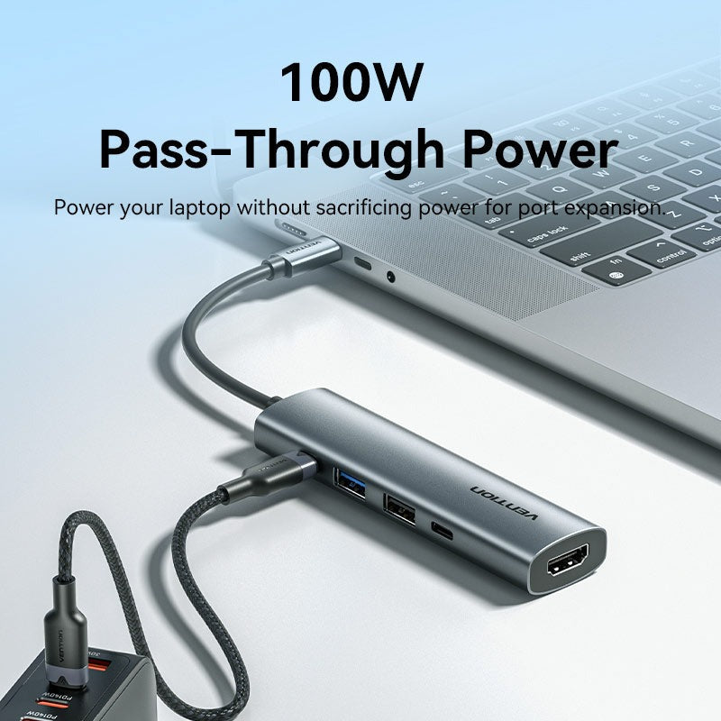 Vention USB Type-C 5 in 1 4K 30Hz 5Gbps PD 100W Hub Docking Station with High Speed Data Transfer, UHD Video, Fast Charging and OTG Support for PC Desktop Windows MacOS Android | TGLHB
