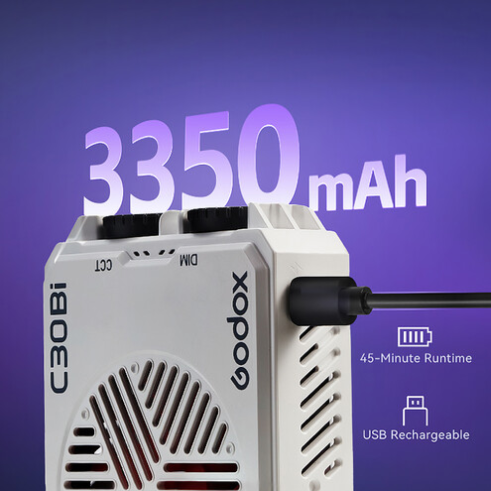 Godox Litemons C30BI Bi-Color Portable LED Light Panel with 2800~6500K CCT, 3300mAh Battery max 45Minutes Runtime, Onboard Controls, Low Noise, Heat Dissipation System for Content Creators Vlog Vlogging