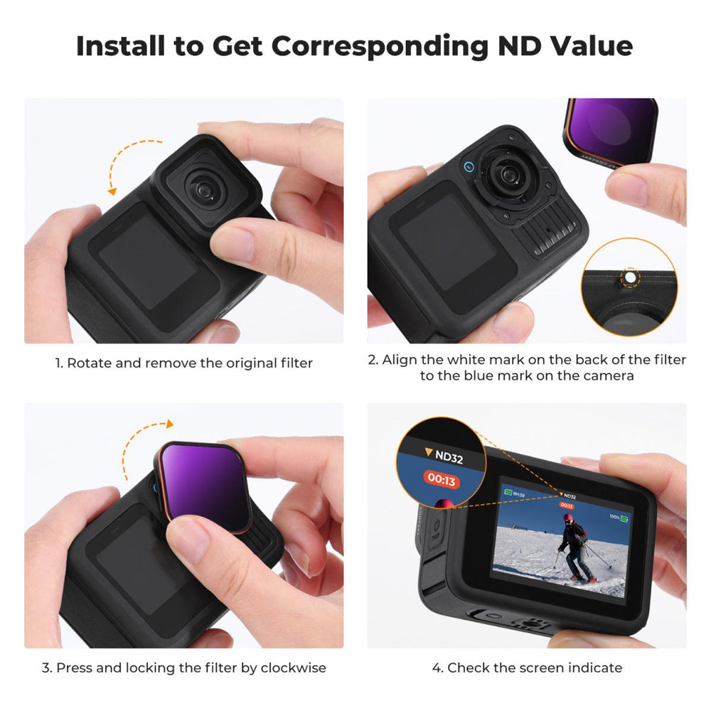 K&F Concept no-X Series ND4 8 16 32 Neutral Density Lens Filter for GoPro HERO 13 / 12 / 11 / 10 / 9 with 3 to 6 Stops, 28 Multi-Layer Coated AGC Optical Glass, Water, Dust, Oil and Scratch Resistant