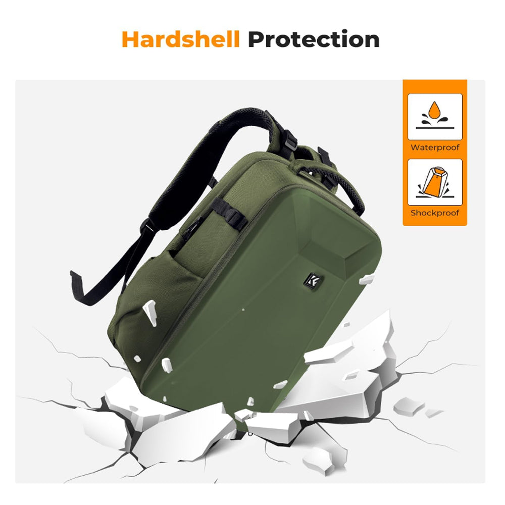 K&F Concept 22 Liters Waterproof HardShell Backpack Kpsack with Padded Dividers, fits 15.6" Laptop, Drone, Camera and Other Photography Accessories | Black, Grey, Khaki, Blue, Green