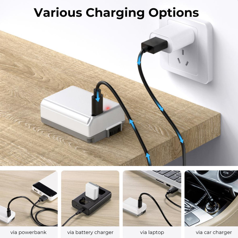 K&F Concept NP-FW50 Battery Pack Li-Ion 7.2V 1100mAh with USB Type-C Connector Direct Charging for Selected SONY Digital Camera ZV-E10, Alpha 7, A7, A7II, A7RII, A7SII, A7S, A7S2, A7R, A7R2, A5000,A6000, A6500, A6300, NEX-3, NEX-5, etc.
