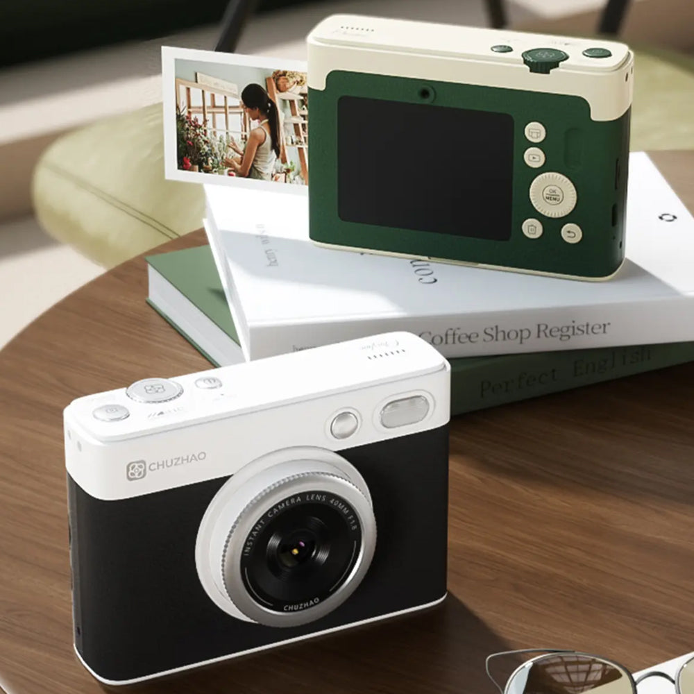 Chuzhao Instant Print Camera and Photo Printer (D1-P) with 10 Film Sheets, 2.1" x 3.2" Size, 1.54" IPS HD Screen, 4PASS Print Technology, Max 64GB MicroSD Card Slot, Mobile Smartphone Printing App Support | Black, Green