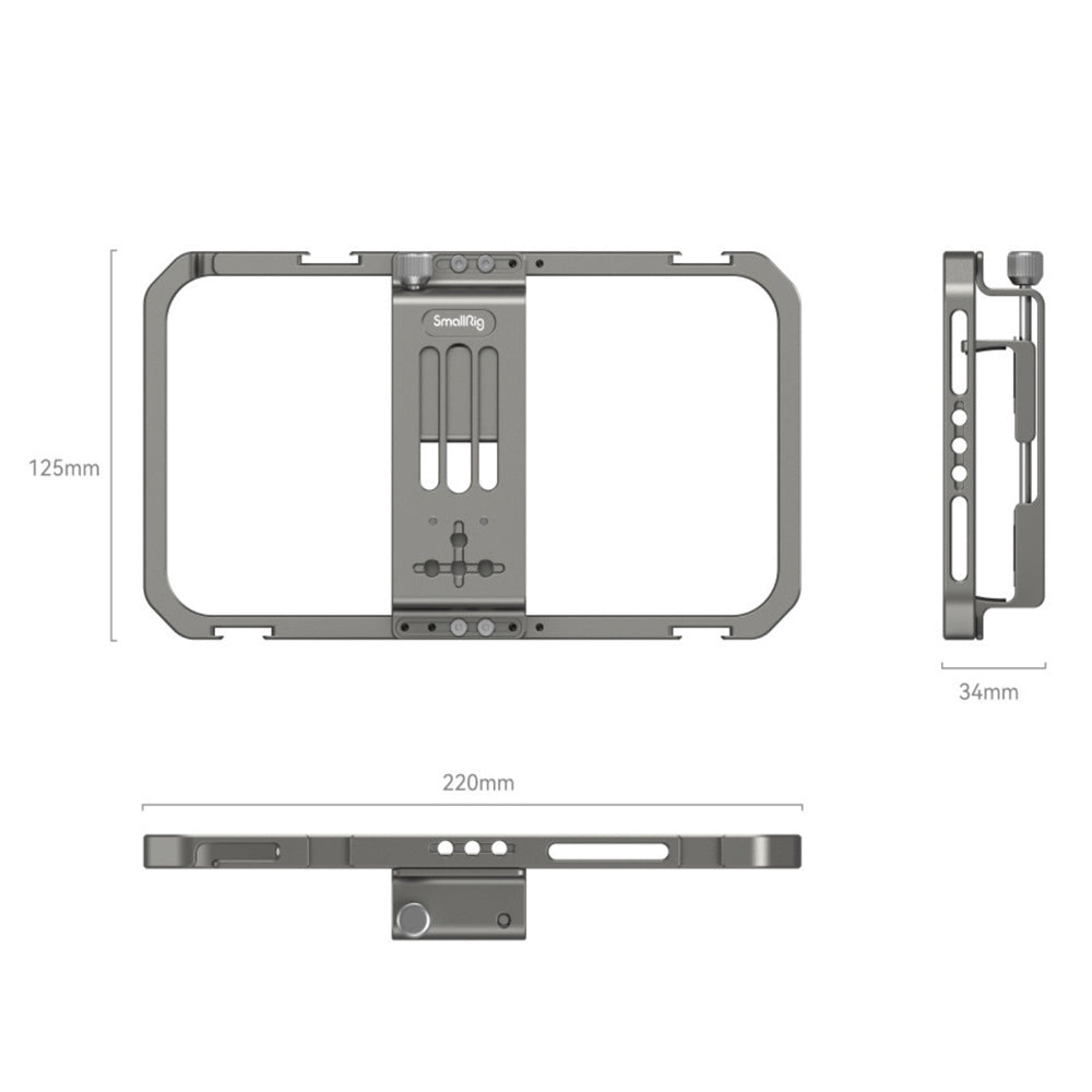 SmallRig Universal Mobile Phone Cage for iPhone & Other Smartphones (57-90mm Wide) with 1/4"-20 Threaded Holes & Cold Shoe Mounts for Handle Grips, Tripods, Microphones, Fill Lights, Accessory Attachments & Vlogging Equipment | 2791B