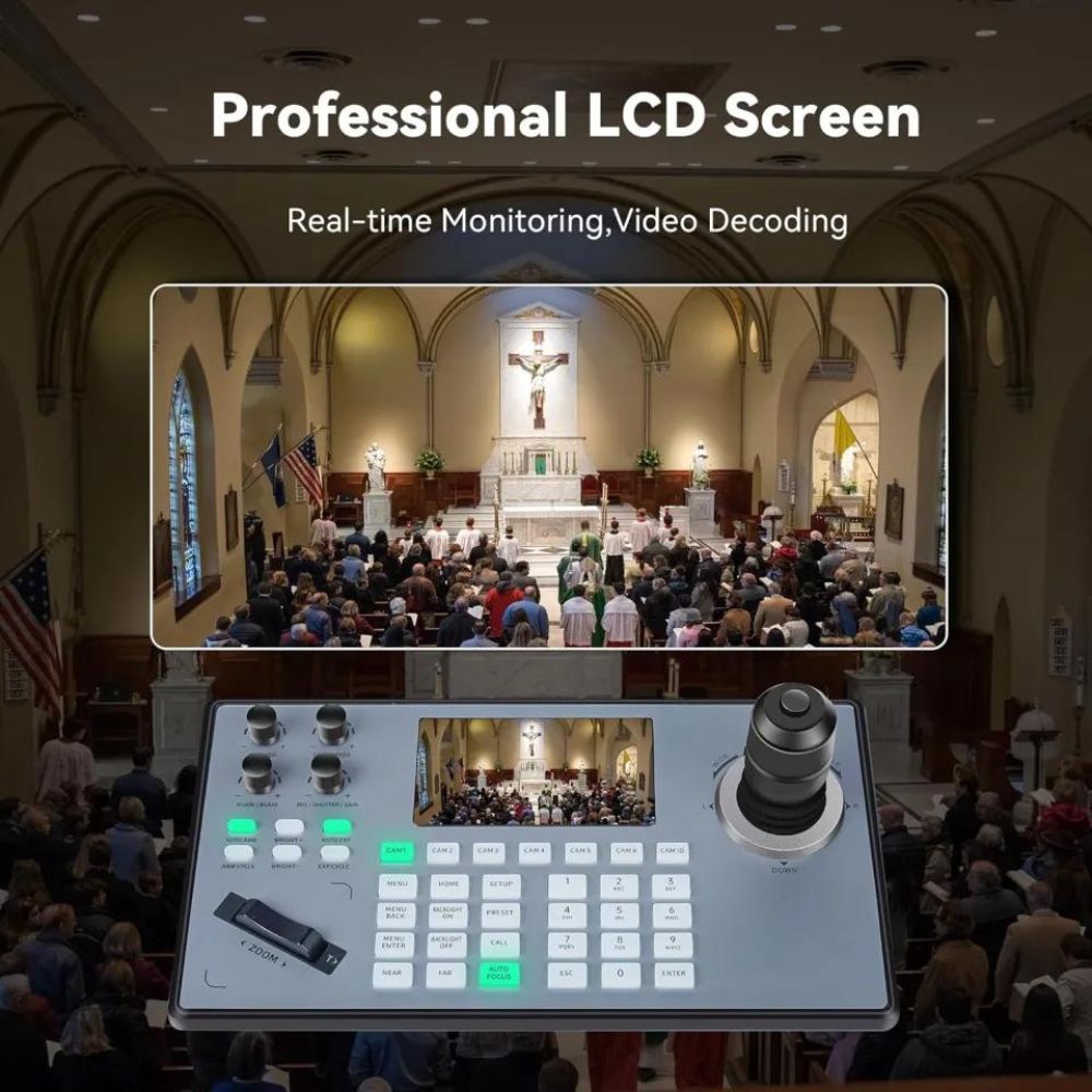 Tenveo KB200PRO PTZ Camera Controller with 4D Joystick, Multi Interfaced, PoE Support, Network / Alog Controls, 5" LCD Display, 7 Camera Shortcuts, 1080p Max Resolution Support for Conferences, Livestreams, Meetings