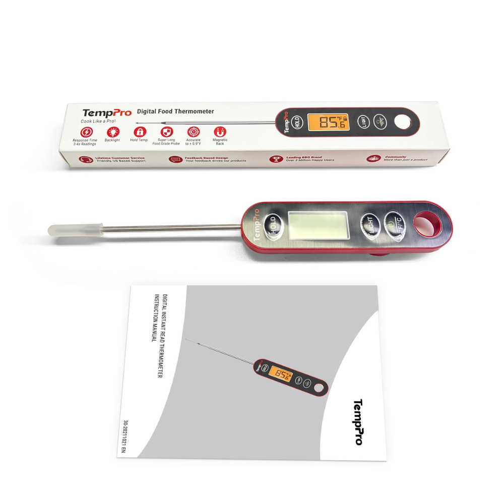 TempPro IC6030 Digital Kitchen Food Thermometer Instant Read Waterproof Backlit LCD Stainless 4.7" Steel Probe