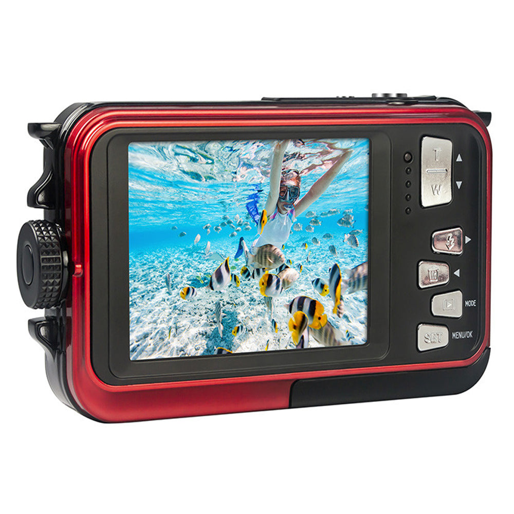 AGFAPHOTO Realishot (WP8000) 24MP Waterproof Digital Camera with CMOS Sensor, 2.7K Video, 16x Zoom, Dual 1.8" Front / 2.7" Rear Screen, 3m / 10Ft Max Depth Resistance Max 128GB Memory Storage Support for Underwater Photo Video | Blue, Red