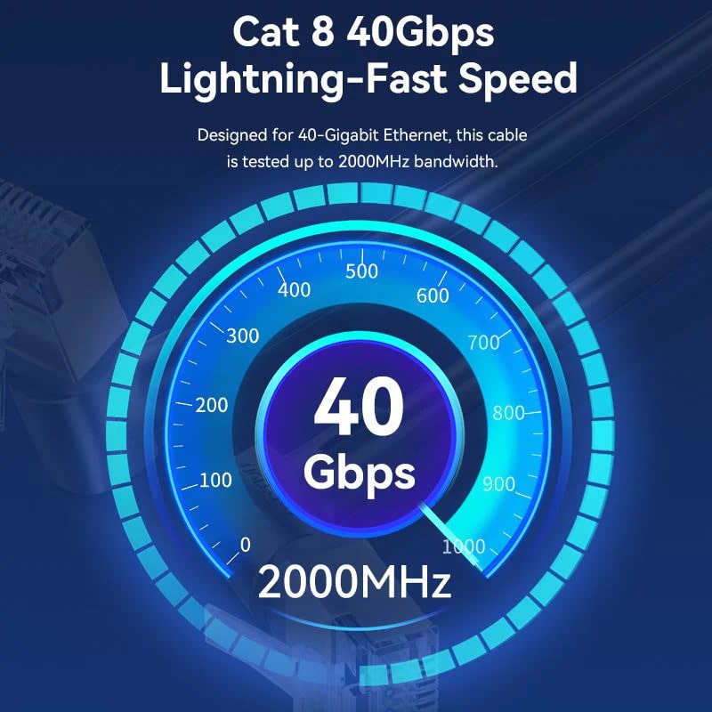 Vention 1 Meter Cat8 360° Right Angle UTP Ethernet Patch LAN Cable RJ45 Male to Male with Gold Plated Contacts, Max 40Gbps Rated Transfer Speed and 2000MHz Bandwidth for Internet Network | IKLBF
