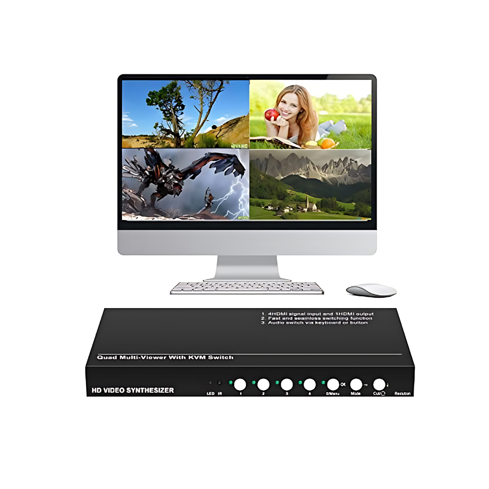 ArgoX HDSW8-V1 4K HD HDMI 8x1 KVM Multi-Viewer Seamless Switcher with 4 HDMI In 4 HDMI Out, 8 USB-A Ports for Keyboard and Mouse Sharing, Supports IR Remote Control, RS-232 Command, Audio and Video Mode Switching, AWG26 HDMI Cable Standard