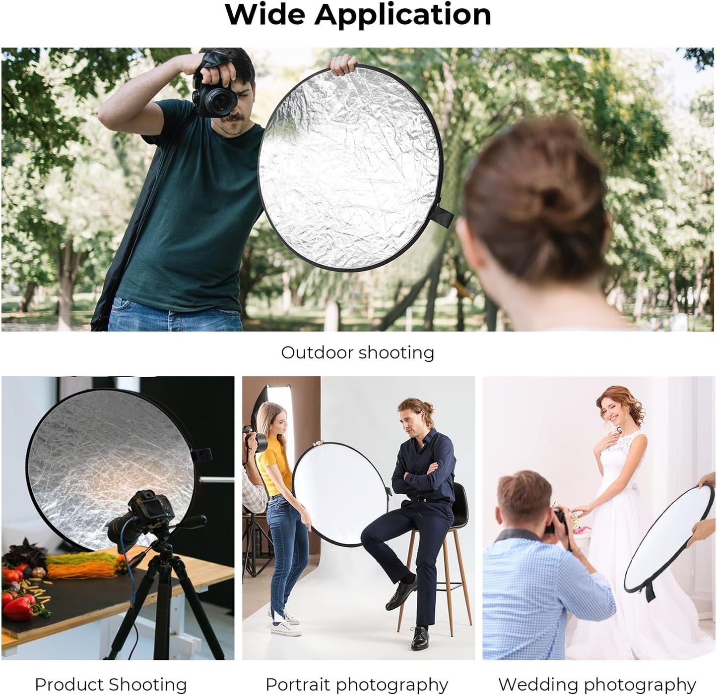 K&F Concept 110cm / 80cm / 60cm / 56cm 5-in-1 Collapsible Photography Circular Reflector with White Translucent Soft Light and Silver, Black, Gold Sided Panel for Portable Outdoor and Indoor Digital Camera Photo Shoot