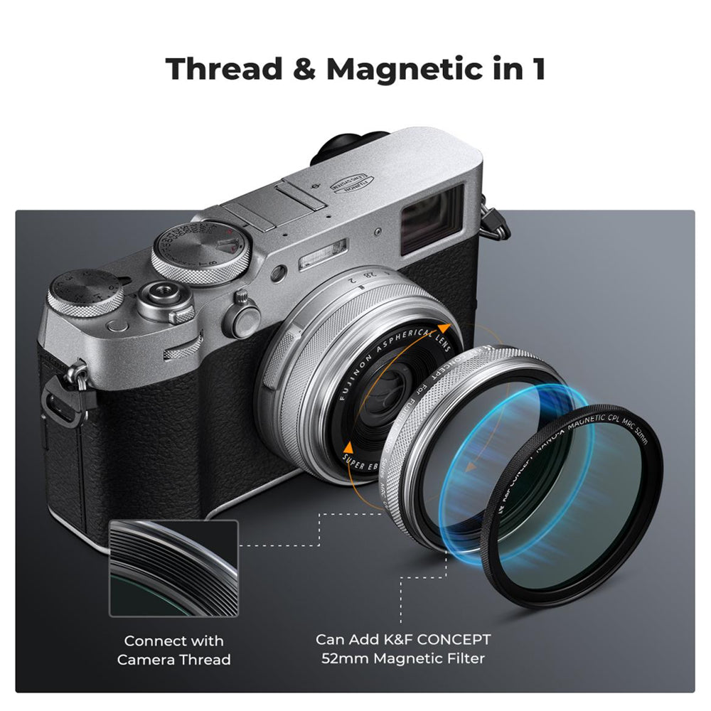 K&F Concept FUJIFILM X100 Series NO-X MCUV Ultraviolet Filter with Lens Cap & Hood for FUJI X100, X100F, X100S, X100T, X100V, X100VI Cameras - Multi-Coated Optical Glass, Magnetic Frame, High-Definition, Waterproof & Scratch-Resistant
