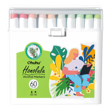 Ohuhu Honolulu Series Alcohol Based 60 + 1 Basic Tone Colors with Colorless Blender Dual Tip Brush and Chisel Art Marker Colored Pens for Statiory, Drawing, Arts & Crafts | Y30-80403-61