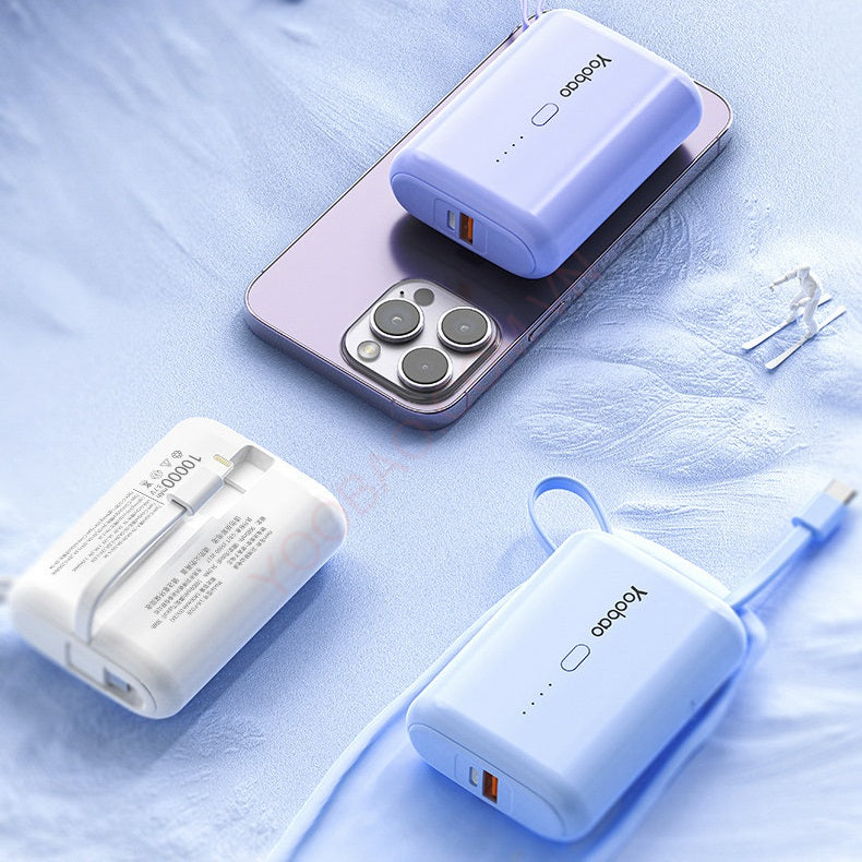 Yoobao LK-PD20 10000mAh 22.5W Fast Charge Mini Power Bank with Built-In Type C & Lightning Charging Cable, USB-A & USB-C Port for Phone, Tablet, Camera, iPhone, Android Smartphone, etc. - White / Purple / Blue | Powerbank