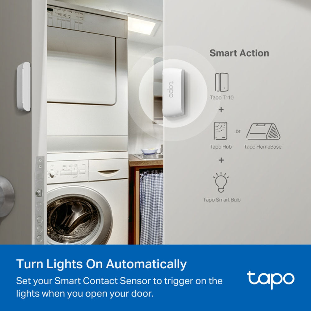 TP-Link TAPO T-110 Smart Contact Sensor Door and Window Checker with Tapo Devices Compatibility, Wireless 868 / 922 MHz, Real Time Notifications and CR2032 Battery for Home Security