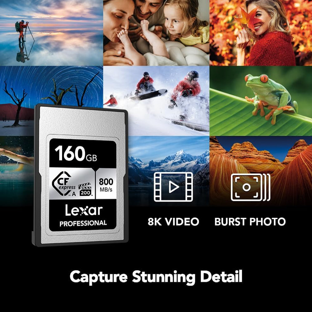 Lexar Professiol 320GB 160GB CFexpress Type A Silver CF Express Memory Card Compact Flash PCI-Express 3.0 with VPG 200MB/s, 8K RAW Photo Video, 800MB/s Read, 700MB/s Write Speeds