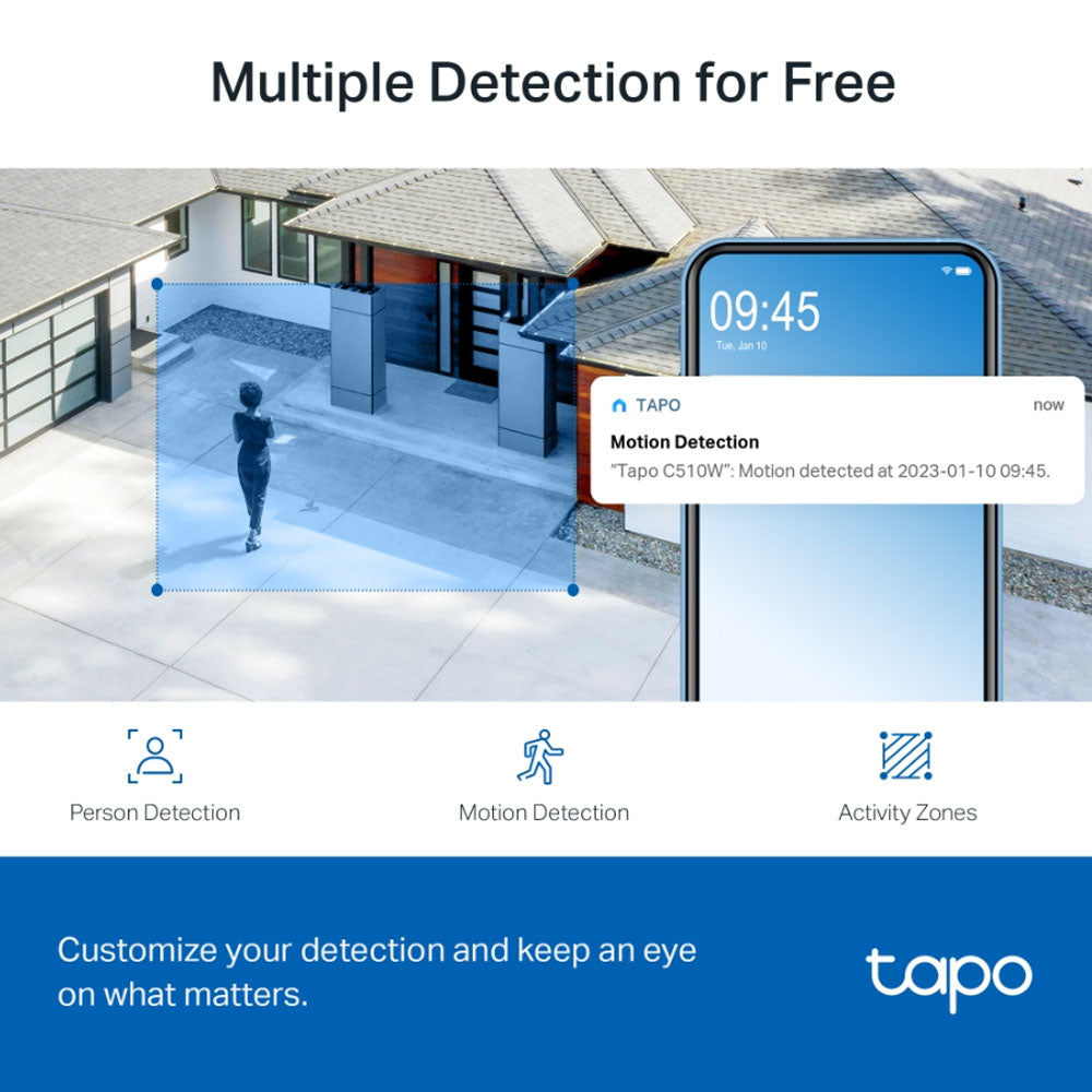 TP-Link Tapo 510W 2K 3MP Smart AI WIFI CCTV Camera with 360° Pan / 130° Tilt, Full Color Night Vision, IP65 Weatherproof, Motion Tracking and 512GB MicroSD Slot