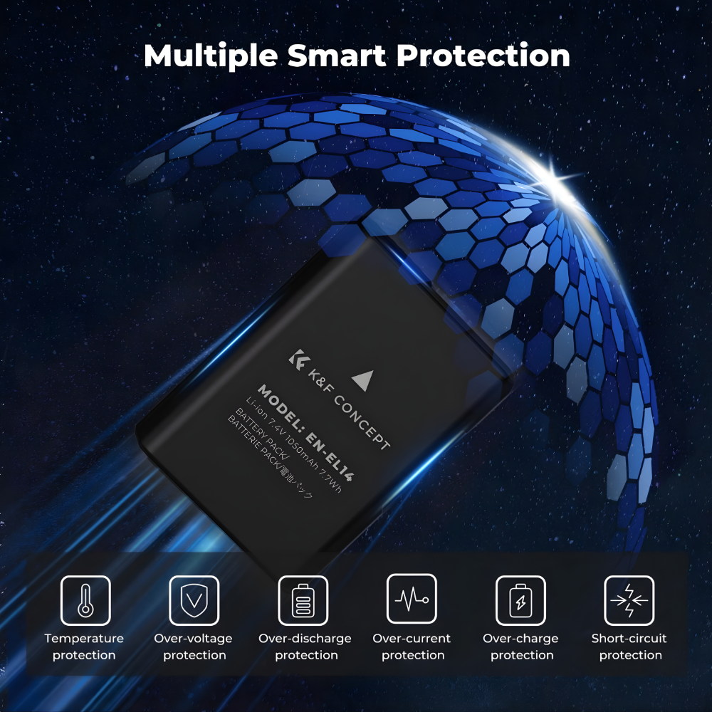 K&F Concept EN-EL14 3pcs Battery + Triple Bay Charger Kit