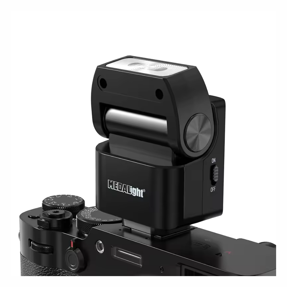 MEDALIGHT F2S Mini Camera Flash, Lightweight Wireless Off-Camera Speedlite for Canon, Sony, Nikon, Fuji, Ricoh, Leica & Other DSLR Cameras with 2.4GHz Remote, Hot Shoe Mount, Pivoting Angle, Li-Ion Battery & USB-C Charging for Photography
