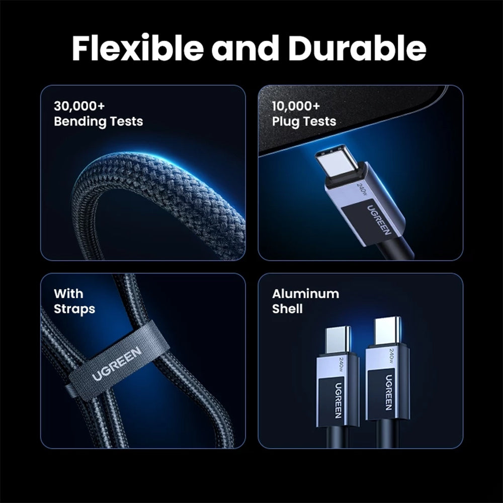 UGREEN L513 1M USB-C to USB-C 5A 240W PD Fast Charging Braided Cable USB 2.0 480Mbps Data