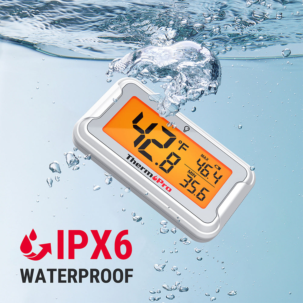 ThermoPro TP110 Digital Fridge Thermometer Waterproof, High Accuracy with Backlit Display, Max/Min Records & Magnetic Mount for Freezer, Refrigerator, Cooler and Home Use