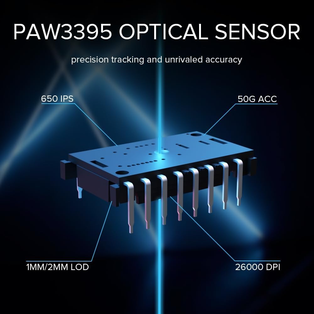 Delux M800 Ultra USB Wired / Bluetooth and 2.4GHz Wireless Optical Gaming Mouse with 26000 DPI Resolution PAW 3395 Sensor, Up to 7 Programmable Buttons, and 120 Hour Battery for PC and Laptop Computers - White