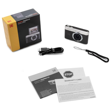 KODAK PIXPRO C1 Compact Digital Camera with 16GB TF Card & Card Reader Bundle Set, 180° LCD Flip Screen, 26mm Fixed Focus Lens, 4x Digital Zoom, 13MP CMOS Sensor, Full HD Video, Built-In Li-Ion Battery | Black Brown
