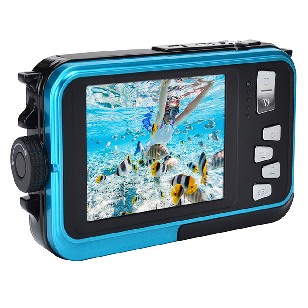 AGFAPHOTO Realishot (WP8000) 24MP Waterproof Digital Camera with CMOS Sensor, 2.7K Video, 16x Zoom, Dual 1.8" Front / 2.7" Rear Screen, 3m / 10Ft Max Depth Resistance Max 128GB Memory Storage Support for Underwater Photo Video | Blue, Red