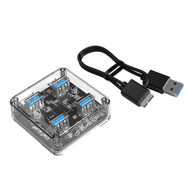 ORICO 4-Port USB 3.0 Transparent Hub with Power Supply, 5Gbps Speed, and Support for Windows, macOS, and Linux for PCs, Desktop Computers, and Laptops - USB Hubs and Docking Stations