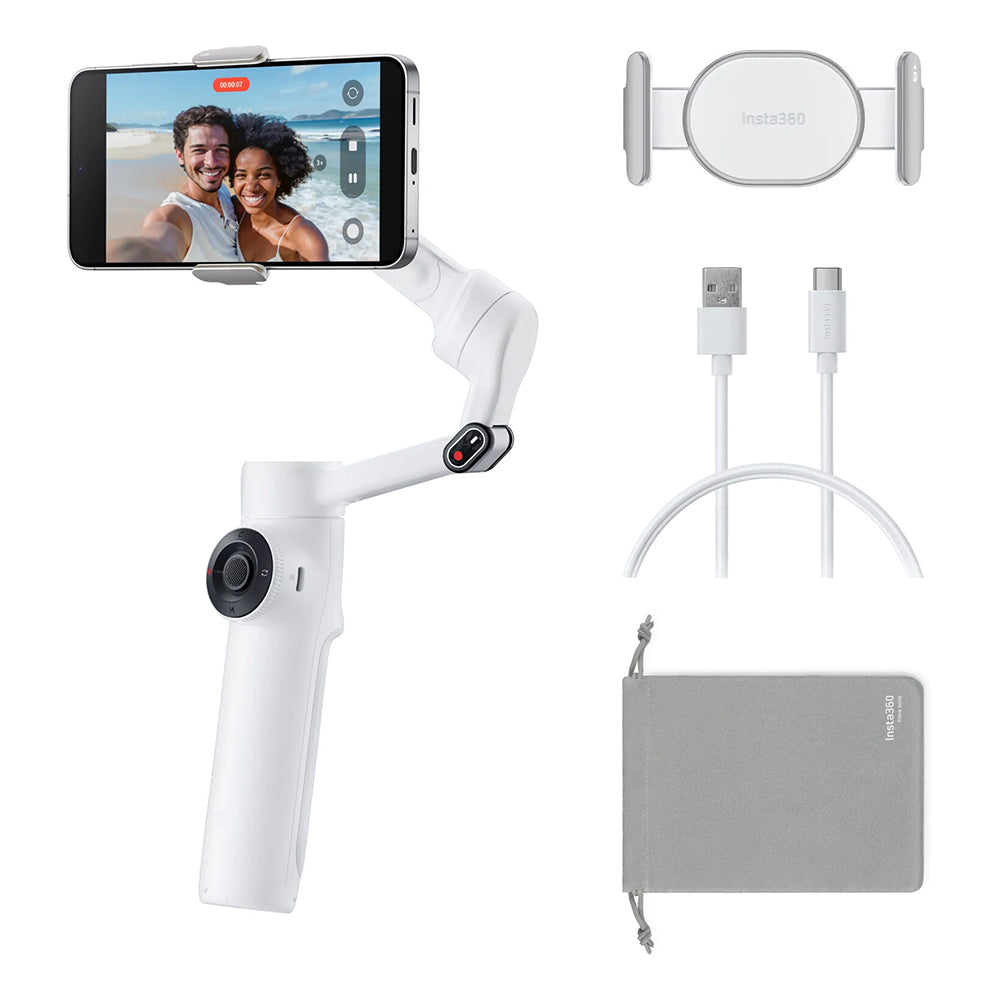 Insta360 Flow 2 Pro AI Smartphone Gimbal Stabilizer Standard / Tracker Bundle Kit – 3-Axis Foldable Deep Track 3.0, Built-in Tripod & Selfie Stick, 1100mAh 10Hrs Battery Life, Gesture Control, Smart Wheel for iPhone & Android | Grey, White