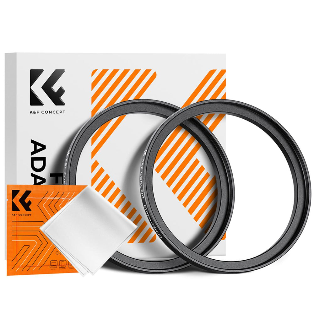 K&F Concept 2-PC Step-Up Rings (Small-to-Large) Aluminum Filter Adapters for Camera Lenses to fit Larger Lens Filters with Microfiber Cleaning Cloth & Storage Case