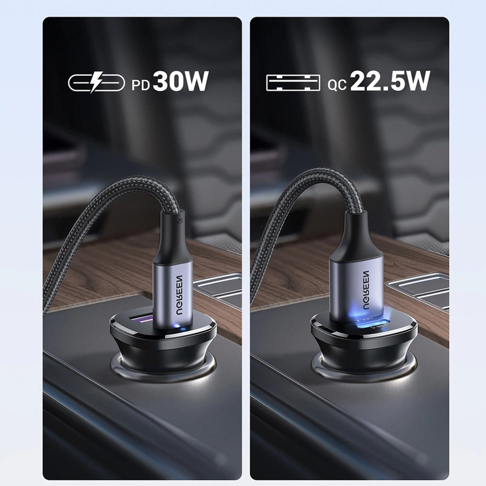 UGREEN PD 30W + QC 22.5W USB Car Charger Fast Charging Power Socket Adapter with USB-A & Type C Port for Smartphones, Tablets, Cameras, Dashcams, Air Purifiers & Car Interior Electronic Devices