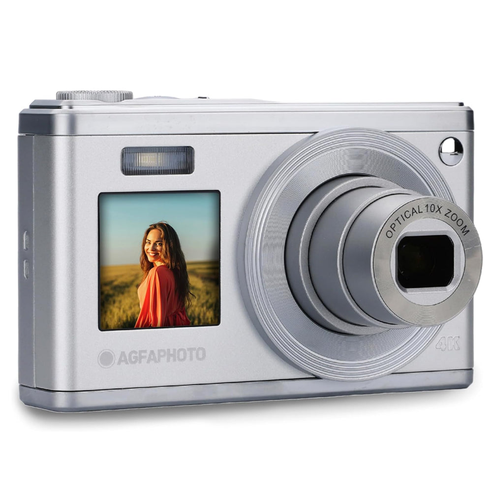 AGFAPHOTO RealiShot (DC9200) 24MP Compact Digital Camera with 10x Optical Zoom, CMOS Sensor, 4K Video Capture, Dual LCD Screen Display and Max 64GB Memory Storage Support for Point and Shoot Photo Video | Black, Gray/Silver