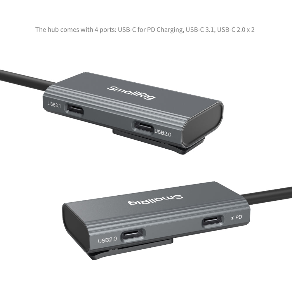 SmallRig 4-in-1 USB Type-C 3.1 Port Hub with 2.0 Audio Adapter & 100W Fast-Charging PD Interfaces, Speeds up to 10GBPS for 4K 60fps ProRes Resolution & Built-In Cold Shoe Clamp for Professiol Mobile Photography & Video Creation | 4598
