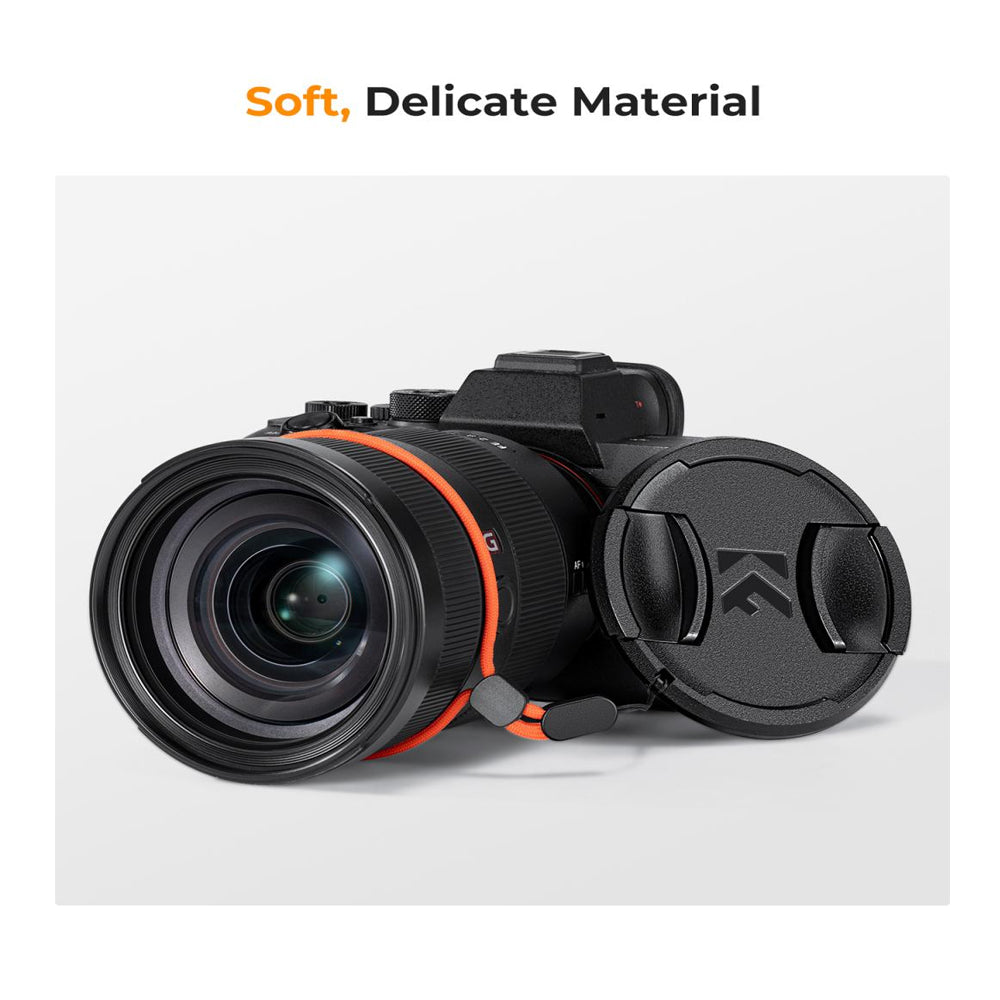 K&F Concept Sp-On Center Pinch Camera Lens Cap with Wrist Strap & Microfiber Cleaning Cloths for FUJIFILM Sony Canon Nikon Panasonic Lumix Olympus OM SYSTEM - Available in 49mm 52mm 55mm 58mm 62mm 67mm 72mm 77mm 82mm