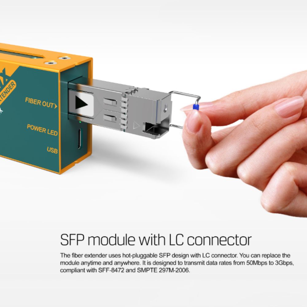 AVMatrix 12G-SDI Over SFP / LC Fiber Optics Range Extender Kit with 10 KM Transmission Distance, and Automatic Bandwidth Switching for Up to 4K 60Hz Resolution | FE1121-12G