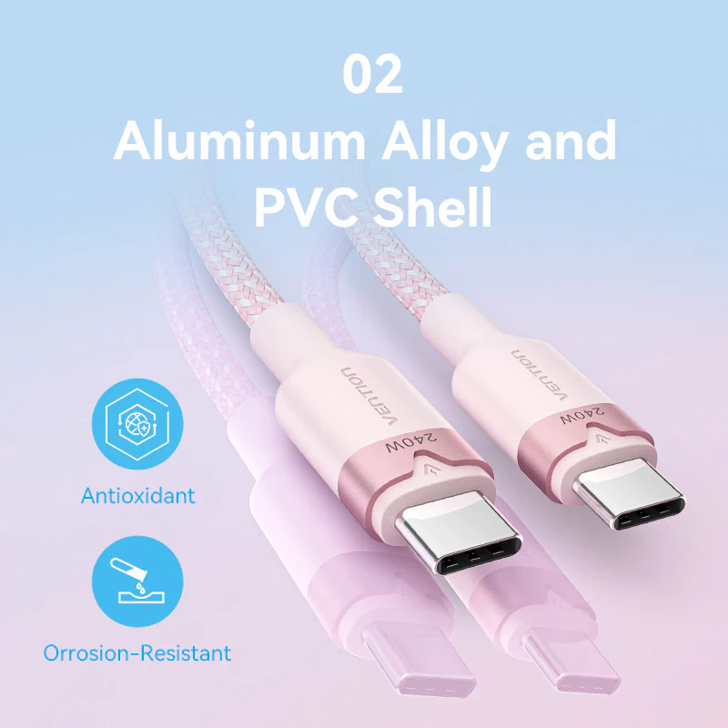 Vention 1 / 2-Meter USB 2.0 Dual Type-C Male 5A Fast Charging Cable with 480Mbps Data Transmission Speed Aluminum Alloy Type