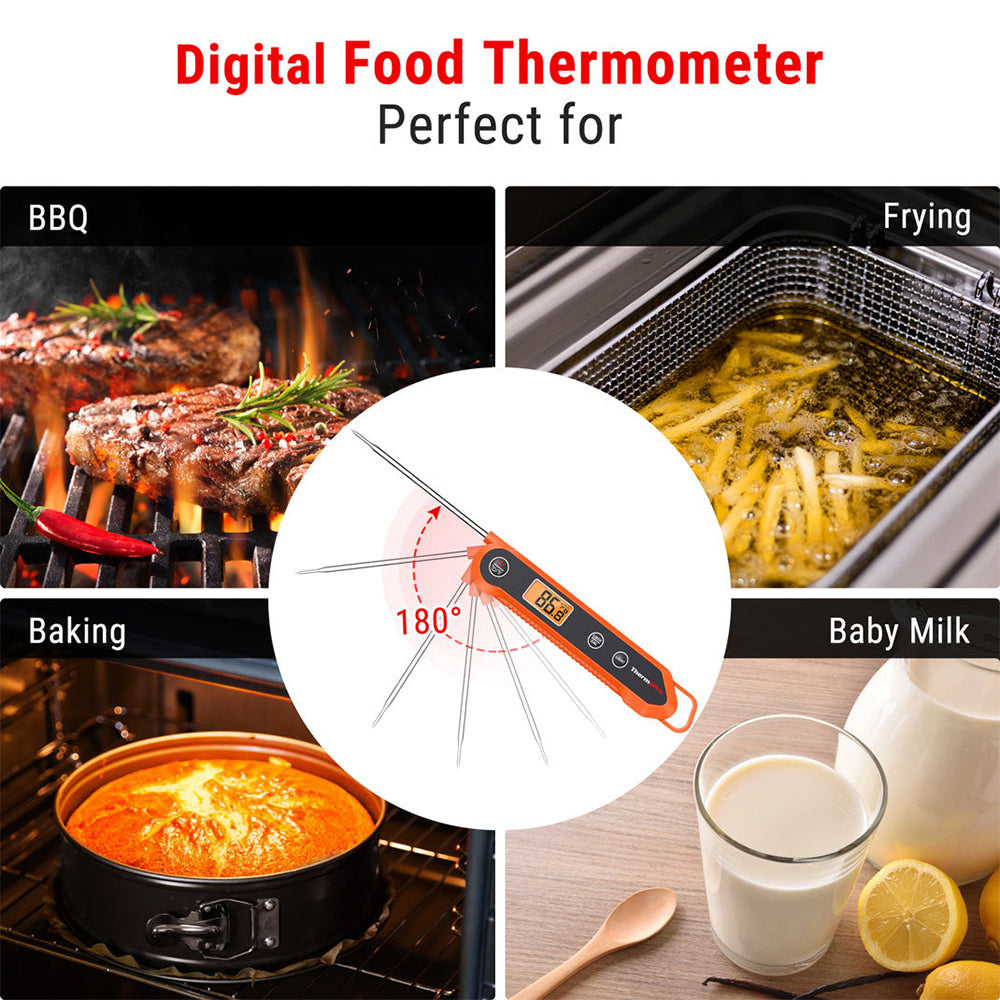 ThermoPro TP03H Digital Instant Read Meat LCD Thermometer with 3-4 Seconds Response Time, 180° Rotating Probe, Built-in Magnet Mount, Calibration & Backlight for BBQ Smoker Grilled Steak, Pan / Deep Frying Kitchen Accessory