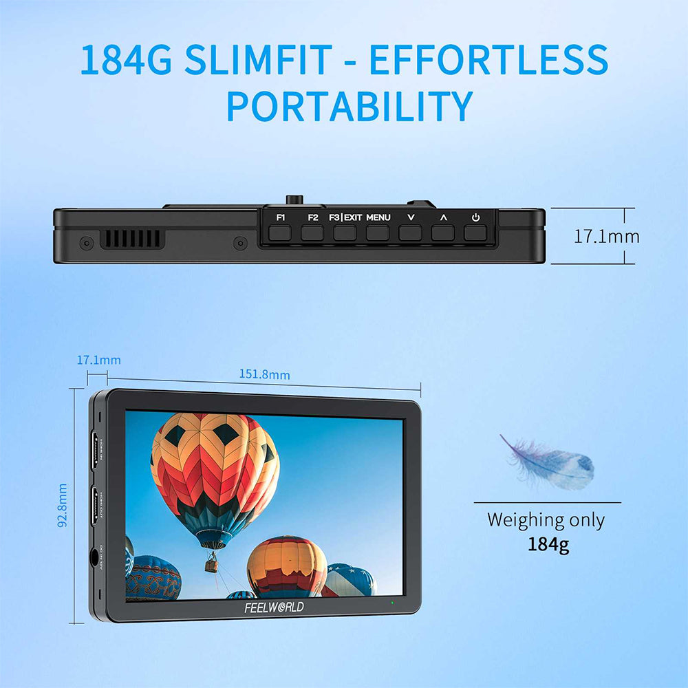 FEELWORLD T6 Camera Field Video Monitor 6" IPS with Aluminium Housing 4K HDMI Full HD, Aluminium Housing, 3D LUT, HDR, Waveform NP-F Battery Slot & Multiple Power Options