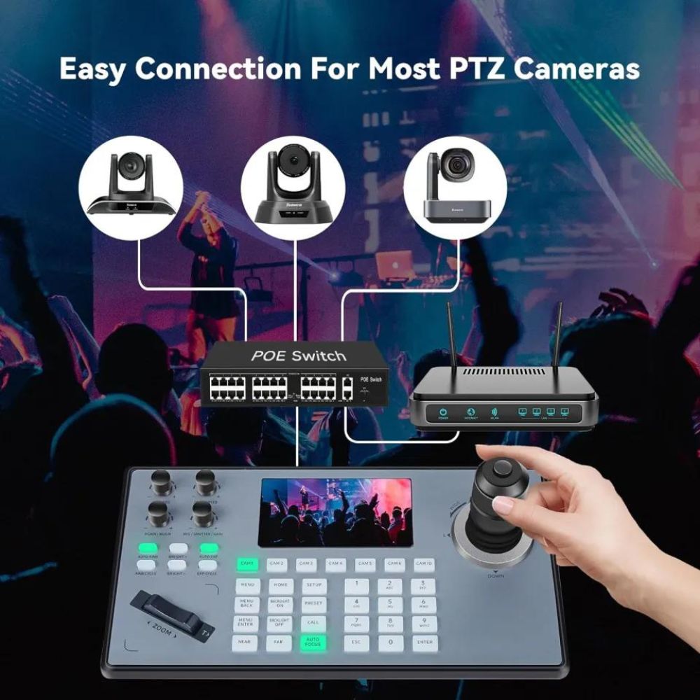 Tenveo KB200PRO PTZ Camera Controller with 4D Joystick, Multi Interfaced, PoE Support, Network / Alog Controls, 5" LCD Display, 7 Camera Shortcuts, 1080p Max Resolution Support for Conferences, Livestreams, Meetings
