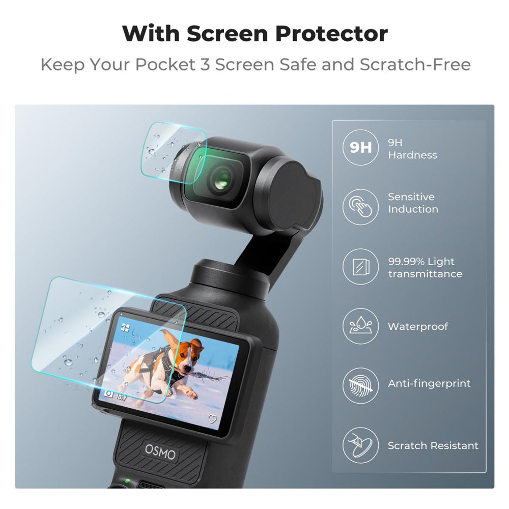 K&F Concept Silicone Protective Body Case Sleeve with Screen Cover & Lens Protector for DJI Osmo Pocket 3 Action Camera, Anti-Loss Wrist Strap Rope, Explosion-Proof Tempered Glass, Water, Dust and Scratch Resistant | KF31-110