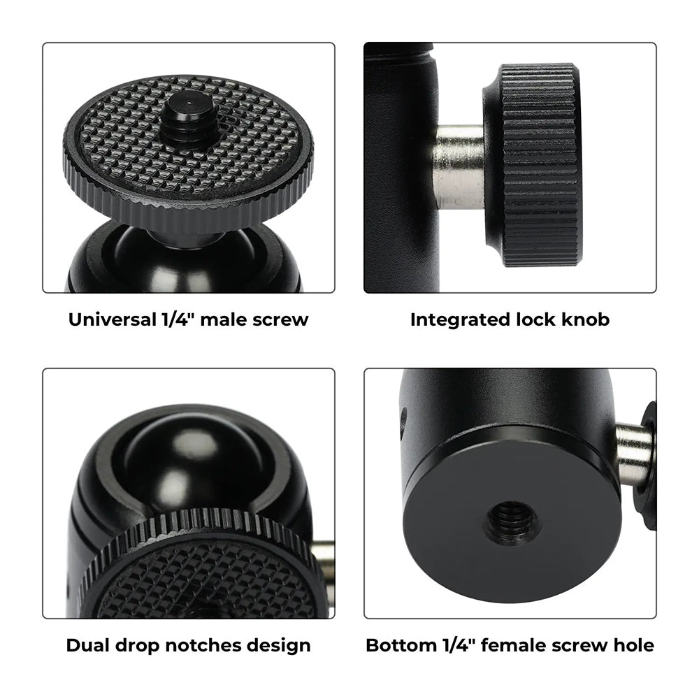 OBSBOT Mini Extendable Tripod Ball Head Aluminum Alloy with 1/4" Universal Male Screw & Bottom Female Thread Hole, 2kgs Maximum Load Capacity, 360° Swivel Rotation for PTZ Streaming Cameras and Webcams