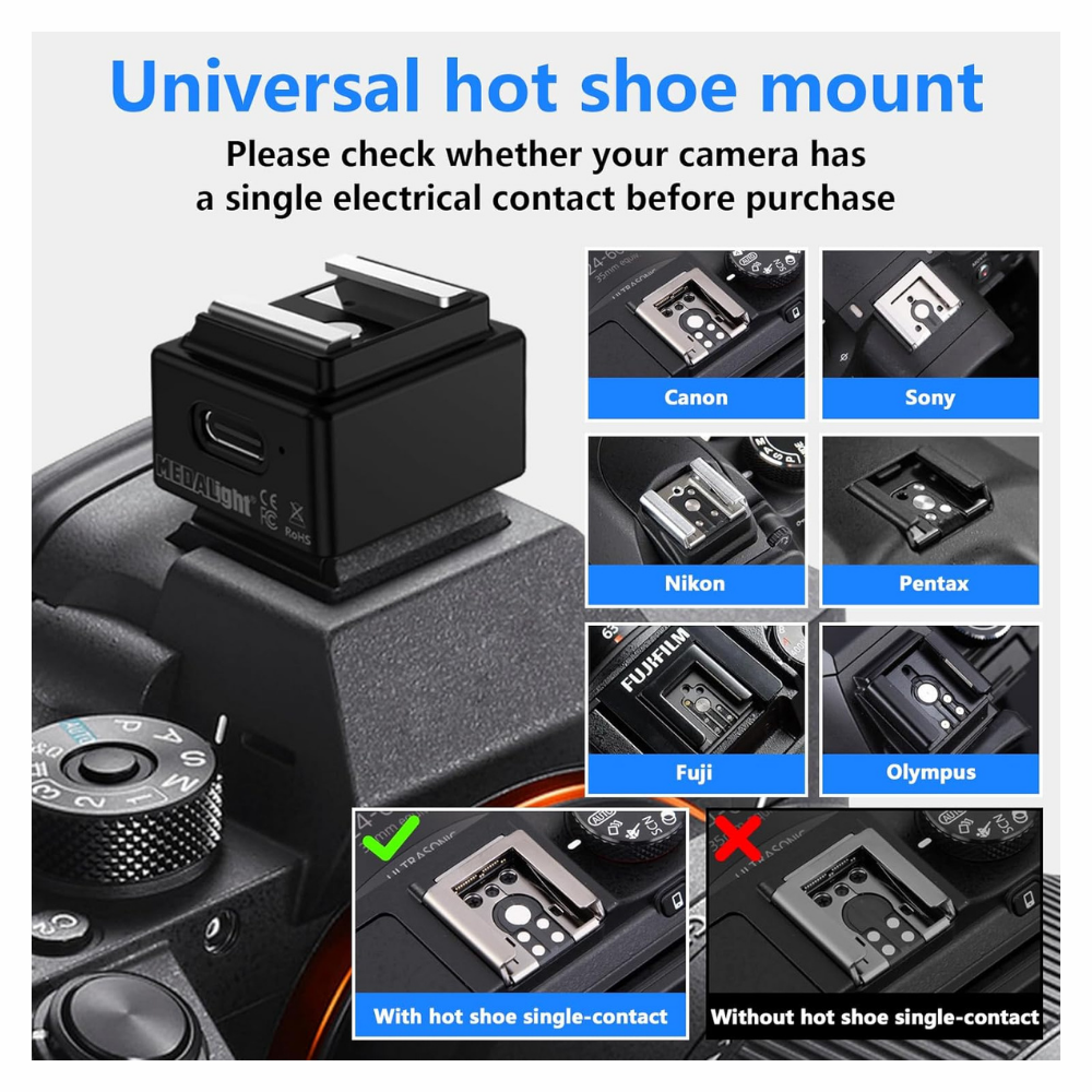 MEDALIGHT WF1 2.4GHz Wireless Flash Trigger TX/RX Transmitter and Receiver for Canon Nikon Sony Pentax DSLR Cameras with 15M Range, 180mAh Li-ion Battery, Hot Shoe Mount and USB-C Socket for Photography