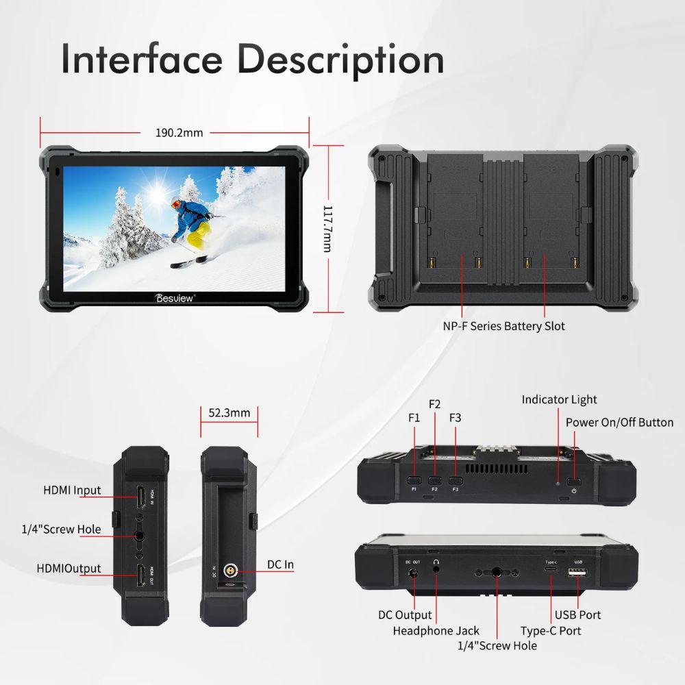 Desview / Bestview R7III 7" IPS LCD HDR Touchscreen Camera Field Video Monitor with HB 2800nits, 4K60 HDMI Resolution and Custom 3D LUTs for DSLR Mirrorless Camera