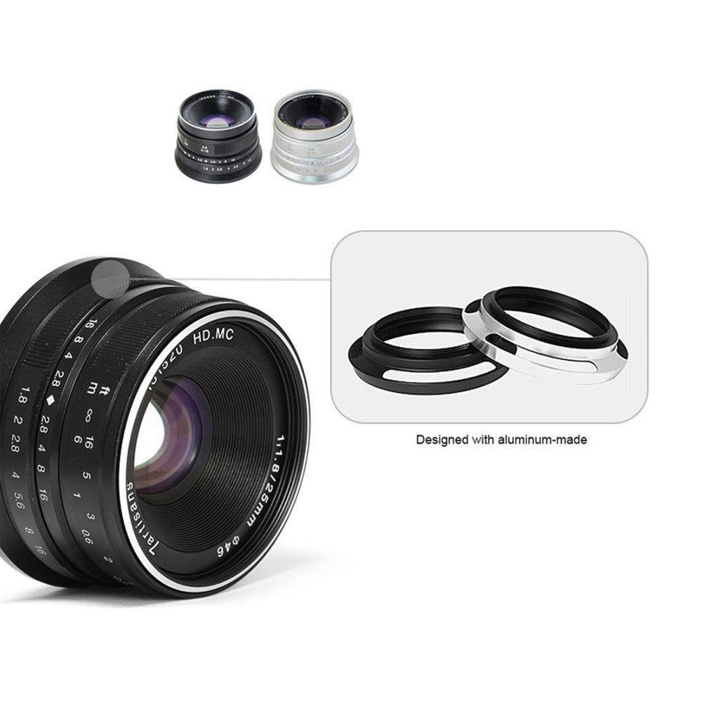 7Artisans 25mm F/1.8 APS-C Format M43 Micro Four Thirds Mount Compact Portrait Prime Lens MF Manual Focus for Mirrorless Cameras | Black Silver