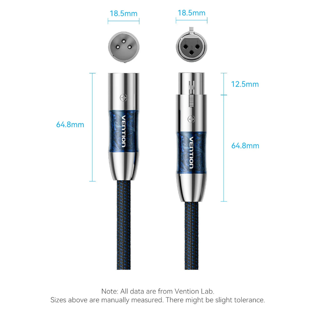 Vention XLR Microphone Cotton Braided Professiol Audio Cable (Hi-Fi) with Male to Female Gold Plated Plug Connectors and Triple Interl Shielding for Sound Systems & Electric Musical Instruments Speakers Mixers Amplifiers and more