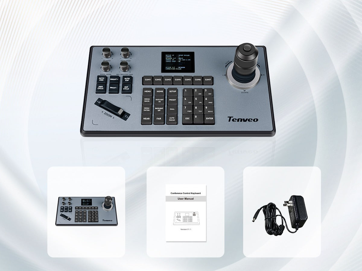 Tenveo TEVO-KB200 PTZ Camera Keyboard Controller with 4D Joystick, Alphanumeric Keyboard, and Up to 7 Programmable Shortcut Control Keys for Ethernet Network Webcams