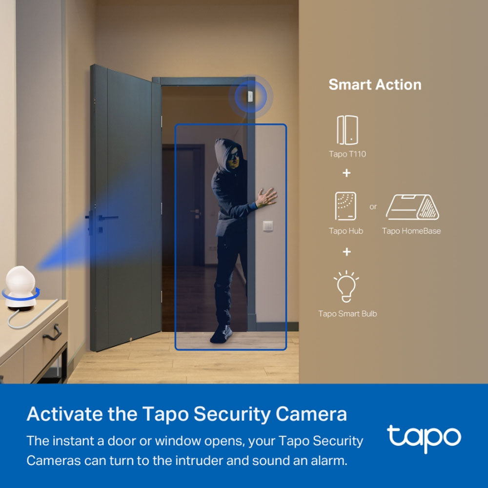 TP-Link TAPO T-110 Smart Contact Sensor Door and Window Checker with Tapo Devices Compatibility, Wireless 868 / 922 MHz, Real Time Notifications and CR2032 Battery for Home Security